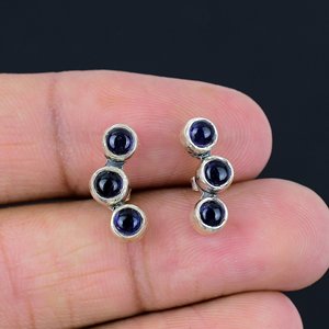 Natural Black Onyx Smooth Round Shape Loose Gemstone Boho Style <b>Earrings</b> 925 Sterling Silver <b>Fine</b> Fashion Jewelry for Women - Product Image 1
