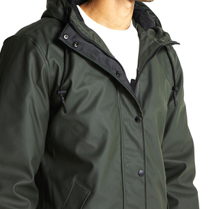 Veste de pluie à capuche pour homme tendance et haut de gamme, vert uni, imperméable, en polyester, manteau d'hiver décontracté avec fermeture à boutons, coupe classique - Product Image 6