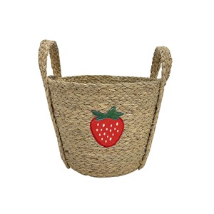 Seagrass <b>basket</b> embroidered with strawberries Handmade <b>Storage</b> <b>Basket</b> Wholesale eco-friendly Made in Viet Nam - Product Image 4