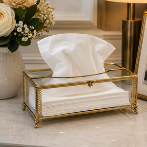 Vintage Glass Tissue <b>Box</b> Holder Decorative Gold Metal Frame Luxury Tissue Case for Home Hotel Bathroom <b>Vanity</b> Table Décor - Product Image 3