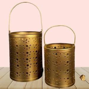 Cylinder Brass Candle Holder With Polka Dot Cutouts Black And Gold Home Decoration <b>Heat</b> Resistant - Product Image 3