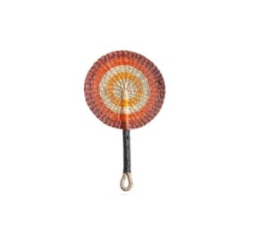 Éventail rond en jonc de mer naturel tissé à la main avec un motif circulaire complexe, éventail décoratif traditionnel fait main - Product Image 2