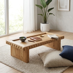 Dice Coffee Table Modern <b>Solid</b> <b>Wood</b> Center Table With 3D Geometric Carved Edges Luxury Minimalist Home Living Room Furniture - Product Image 4