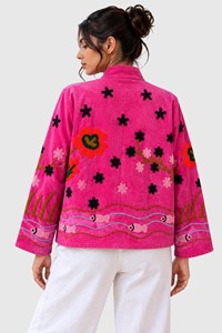 Veste polaire brodée rose Doraemon, col mandarin, manches longues, motif de dessin animé, manteau de printemps pour femme - Product Image 3
