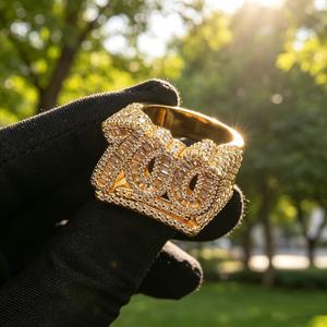 Bague de luxe Hip Hop pour homme en argent sterling 925, sertie de moissanite taille ronde et de diamants taille baguette, style Iced Out, bijou de mode avec chiffres - Product Image 2