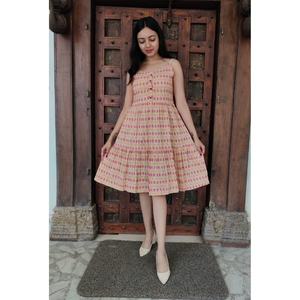 Vestido de algodón indio con volantes, cuello cuadrado, hasta la rodilla, vestido de algodón, Vestido de playa de verano para mujer - Product Image 1