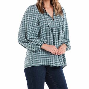 Blusa Casual para Mujer Cheqed, Diseño a Cuadros con Pliegues en el Pecho, Escote Abierto con Lazos, Corte Holgado y Relajado, Tallas Grandes, 100% Algodón - Product Image 4