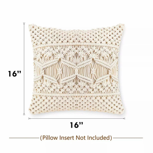 Embroidery Boho <b>Throw</b> Macrame Cushion <b>Cover</b> Handmade Square Pillow <b>Cover</b> for Home Décor 16x16 Inch - Product Image 6
