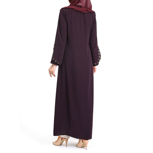 Women's Muslim Modest Midi Abaya Embroidery Detail <b>Long</b> <b>Sleeve</b> Solid Color Polyester Customizable Daily Wear Middle East Style - Product Image 4