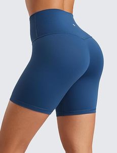 Shorts Deportivos Azules de Cintura Alta para Mujer, Tejidos en Spandex y Poliéster, Transpirables, Ajustados, para Entrenamiento y Gimnasio - Product Image 1