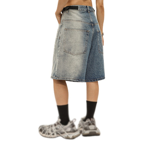 <b>High</b> <b>Waist</b> Distressed Denim <b>Shorts</b> Straight Leg Casual Summer Wear Baggy <b>Jean</b> <b>Shorts</b> With Pockets Cotton Fabric Denim <b>Shorts</b> - Product Image 2