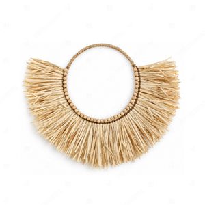 Decoración de Pared Boho con Cuentas Redondas y Hojas de Palma, Adorno Colgante con Flecos en Forma de Luna Creciente, Tapiz de Rafia, Decoración de Interiores para el Hogar - Product Image 1