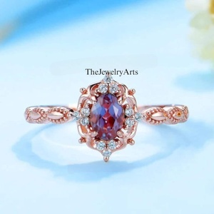 Anillo único de alejandrita, piedra preciosa morada, oro rosa de 14k, anillo de compromiso, piedra de nacimiento de junio, regalo de aniversario para mujer - Product Image 6