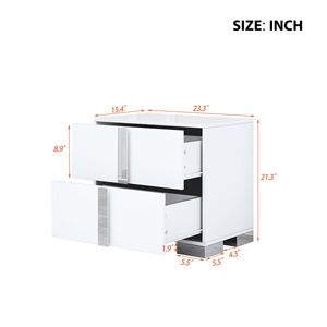 Elegant <b>White</b> Mirrored <b>Bedside</b> Table with 2 Drawers Nightstand with Metal Handle for Bedroom or Living Room - Product Image 6