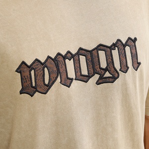 T-shirt en coton tricoté à manches courtes coupe classique pour homme, beige, style urbain, col rond, imprimé motif lettres unies - Product Image 5