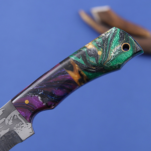 Cuchillo de caza OEM personalizado con hoja fija de acero 12C27 grabado al ácido, punta de gota, mango de resina de grado industrial - Product Image 4