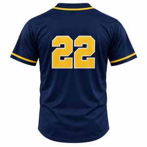Maillot de baseball bleu marine personnalisé avec bordure jaune et boutons sur le devant, uniforme d'équipe - Product Image 2