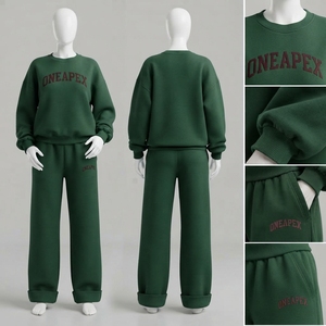 Conjunto Deportivo Oversize Verde Oscuro para Mujer, Sudadera de Cuello Redondo y Pantalones Jogger de Pierna Ancha, Ropa Deportiva Casual de Dos Piezas - Product Image 2