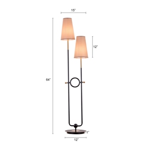 Dual <b>Light</b> Floor Lamp Modern Two Head Standing <b>Light</b> Luxury <b>Black</b> and Gold Finish Slim Tapered Fabric <b>Shades</b> Unique Circular - Product Image 4