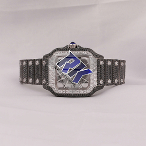 Custom Iced Out Skeleton <b>Watch</b> Full Pave <b>Black</b> Moissanite Diamond Luxury Men's <b>Watch</b> - Product Image 1