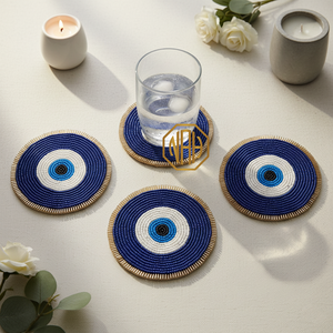 Handmade Modern Round Fabric <b>Coasters</b> Green White Mandala Design Eco-Friendly Drink Mats for <b>Table</b> Decoration - Product Image 5
