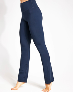 Lightweight Seamless Womens High Waist Full Length Yoga <b>Leggings</b> Solid Blue <b>Flared</b> Leg Elastic Waist Spandex Nylon Pants Fitness - Product Image 1