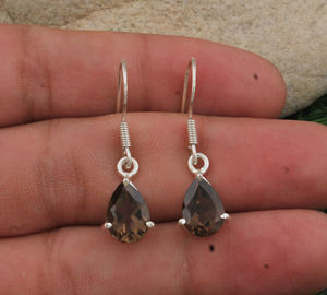 Boucles d'oreilles pendantes en quartz fumé naturel, argent sterling 925, pierres précieuses artisanales, design goutte d'eau de luxe, bijoux fins pour femmes, fête - Product Image 4