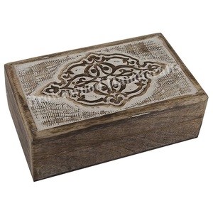 Excellent Quality Best Selling Unique Design Burnt Ivory Wash Color 100% Natural Hand Carved Mango Wood Box for Genuine Buyers - Product Image 1