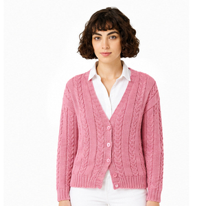 Women Crew Neck Cardigan Long Sleeve <b>Knitted</b> <b>Sweater</b> Winter Solid Color Button Front Regular Fit 100% Acrylic Casual High Street - Product Image 3