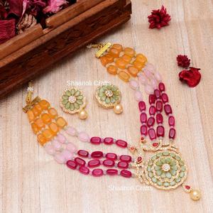 Collar largo de diseño de pavo real para novia, conjunto de collar de novia Rani Haar con cuentas, conjunto de collar de boda de rajthani - Product Image 2