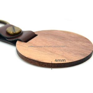 Handmade wooden <b>keychain</b> with leather strap rectangular wood key holder natural finish <b>personalized</b> keyring for gift branding - Product Image 2