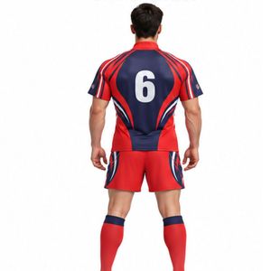 Maillot et short de football pour hommes, rouge et bleu marine, uniforme d'équipe sportive, kit d'entraînement - Product Image 6