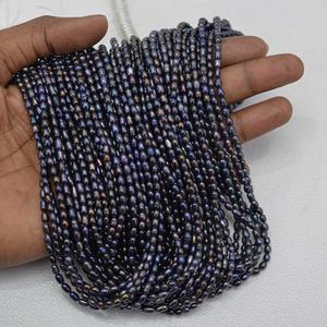 Perlas de Agua Dulce Naturales de 3mm 4mm, Color Negro Arcoíris, Forma Irregular de Arroz, Piedras Preciosas Sueltas, Conjuntos de Collares de Lujo - Product Image 1