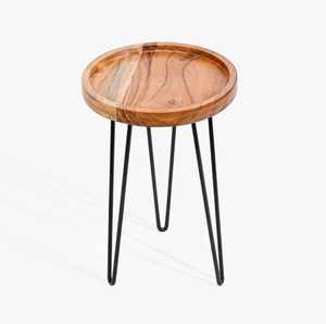 Support à fleurs minimaliste en bois avec pieds en forme d'épingle noire pour plantes d'intérieur, design circulaire sur le dessus - Product Image 2