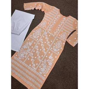Hilo de bordado de rayón atractivo trabajo KURTI con Palazzo melocotón - Product Image 4