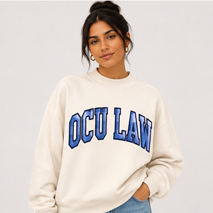 Sudadera Oversize de Cuello Redondo Color Crema para Mujer, con Estampado de Letras Azules OCU LAW, Corte Regular, Tejido de Algodón, Estilo Casual Urbano para Otoño - Product Image 1