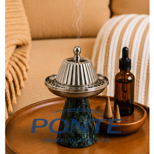เตาเผากำยานแบบอาหรับ Mabkhara ฐานหินอ่อน สำหรับใส่ Oud Bakhoor พร้อมฝาปิด วัสดุโลหะ ตกแต่งบ้านสไตล์อิสลามสมัยใหม่ ชุดของขวัญสำหรับรอมฎอนและอีด - Product Image 4