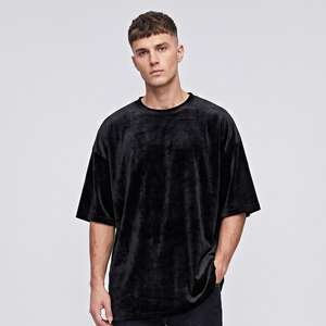 T-shirt en velours à épaules tombantes pour homme, col rond, coupe oversize, noir, style streetwear - Product Image 6