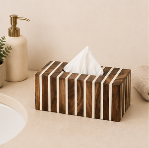 Boîte à mouchoirs luxueuse en bois rayé fait main avec incrustations, support rectangulaire moderne et écologique pour serviettes, idéal pour la maison, le bureau et les hôtels - Product Image 2