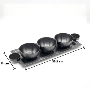 Stainless <b>Steel</b> <b>Bowl</b> Set With Tray Polished Finish Minimalist Design Dishwasher Safe Home Hotel Dessert Khajoor Server At Bulk - Product Image 3