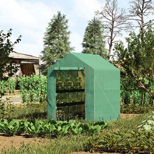 Serra Ecologica 7x5x6ft con Copertura in PE, 3 Ripiani, Porta con Cerniera Avvolgibile, Telaio in Acciaio per Coltivazione di Ortaggi - Product Image 2