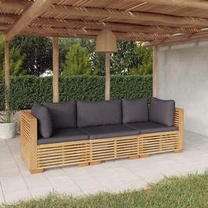 Conjunto de Muebles de Jardín de Madera de Teca Gris Oscuro, 100% Poliéster, 100% Natural, Sofás de Jardín - Product Image 1