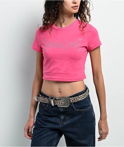 Camiseta corta para mujer, de manga corta, cuello redondo, informal, de algodón, holgada, estilo urbano, para verano, uso diario, con estampado gráfico. - Product Image 1
