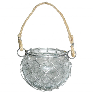 Top produit bonne qualité suspendu ouragan lanterne avec fil métallique rotin travail bocal en verre artisanat rustique Design Unique 2025 - Product Image 1