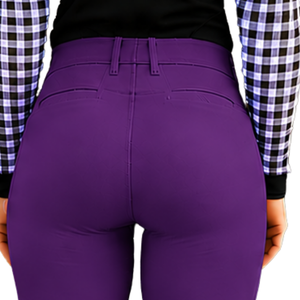 Pantalones de equitación morados para mujer, de cintura alta, elásticos, con agarre en la rodilla, para entrenamiento, competición y deporte. - Product Image 6