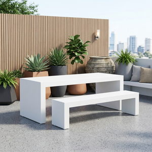 Mesa de Comedor Rectangular Moderna de 200 cm de Hormigón, Mesa de Comedor Minimalista de Fibra de Hormigón Impermeable para Uso en Interiores y Exteriores - Product Image 1