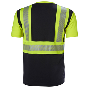 T-shirt de sécurité jaune haute visibilité pour hommes, à rayures réfléchissantes, séchage rapide, vêtements de travail d'été décontractés à manches courtes et col en V - Product Image 2
