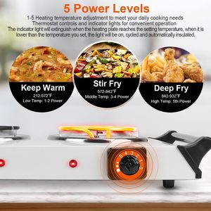 Portable 2000W <b>Electric</b> Dual <b>Burner</b> Hot Plate Stove RV Countertop Hotplate with 5 Temperature Adjustments - Product Image 6