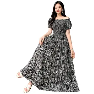 In stock Southeast Asian ethnic style Thai style cotton silk floral dress Bohemia women's summer short sleeve print