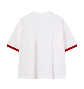 T-shirt à manches courtes blanc pour homme avec bordure contrastée rouge, col rond, style décontracté, tissu jersey 100% coton - Product Image 2